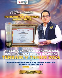 Pemprov Jatim Raih Penghargaan Anggota JDIHN Terbaik V, Pj. Gubernur Adhy: Motivasi Jadi Lebih Profesional