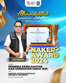 Jatim Raih Penghargaan Pembina K3 Terbaik Keenam Kalinya, Ini Pesan Pj. Gubernur Adhy