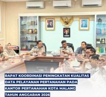 Kantor Pertanahan Kota Malang Gelar Rakor Peningkatan Kualitas Data Pelayanan Pertanahan 2026