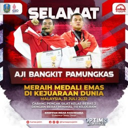Gubernur Khofifah Apresiasi Aji Bangkit Asal Ponorogo Raih Emas di Kejuaraan Pencak Silat Dunia