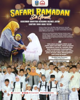 Safari Ramadhan di Gresik, Gubernur Khofifah Bersama Baznas Jatim Santuni 1.000 Anak Yatim