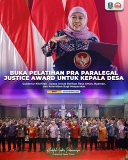 Buka Pelatihan Pra Paralegal Untuk Kades dan Lurah, Gubernur Khofifah : Upaya Tingkatkan Kompetensi Hukum Kades dan Lurah Selesaikan Sengketa