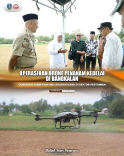 Operasikan Drone Penanam Kedelai di Bangkalan, Gubernur Khofifah : Ini Harapan Baru di Sektor Pertanian