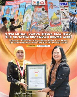 2.376 Mural Karya Siswa SMA, SMK, SLB Se Jatim Pecahkan Rekor MURI, Gubernur Khofifah : Karya Siswa Jatim Luar Biasa