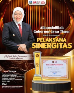 Jatim Raih Penghargaan BNPT, Gubernur Khofifah : Wujud Keberhasilan Sinergitas Cegah Terorisme dan Radikalisme