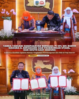 Gubernur Khofifah Tanda Tangani MoU dengan Bupati Sampang dan Wabup Sumenep Terkait Pengelolaan dan Penerimaan Migas di Madura