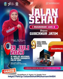 Jalan Sehat Menyambut 1 Muharram 1445 H Bersama Gubernur Khofifah Bakal Bartabur Doorprize Hingga Hadiah Umroh