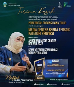 Pemprov Jatim RaihTerbaik Pertama Media Center Provinsi Kategori Berita Tahun 2022