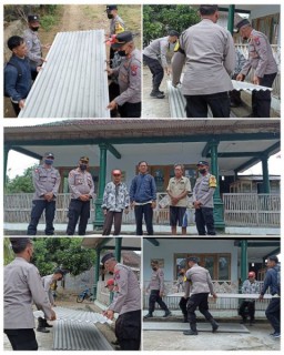 Polisi Peduli, Kapolsek Wonotirto Beri Bantuan Asbes ke Musholla Sabilillah