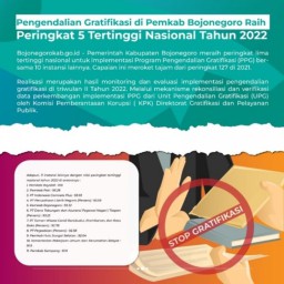 Pemkab Bojonegoro Peringkat Lima Tertinggi Nasional Pengendali Gratifikasi Tahun 2022
