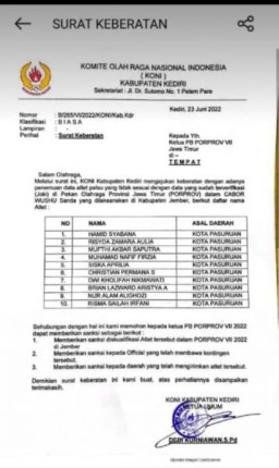 Koni Kabupaten Kediri Berharap Ada Sanksi Bagi Cabor Wushu Sanda yang Mengirim Atlet Palsu