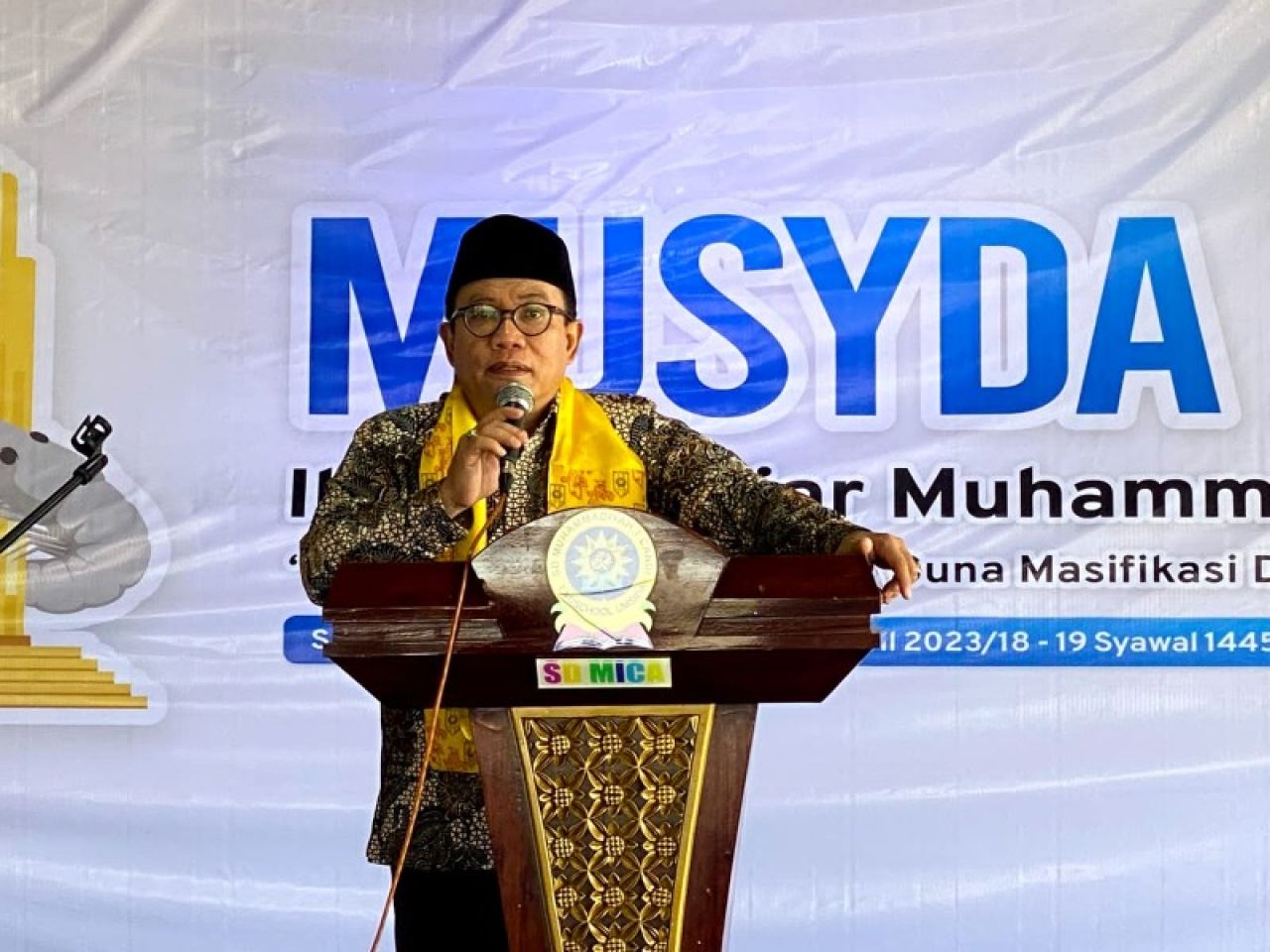 Ketua, DPRD Sidoarjo H Usman saat menyampaikan sambutan dalam acara Musyda XXII PD IPM di Aula SD Muhammadiyah 1 Candi Sidoarjo. (Ist)