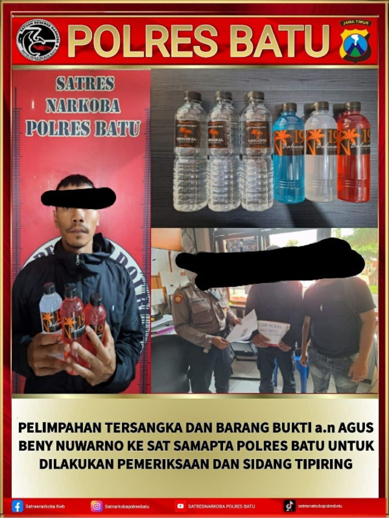Satresnarkoba Polres Batu Ringkus Pengedar Miras Oplosan 
