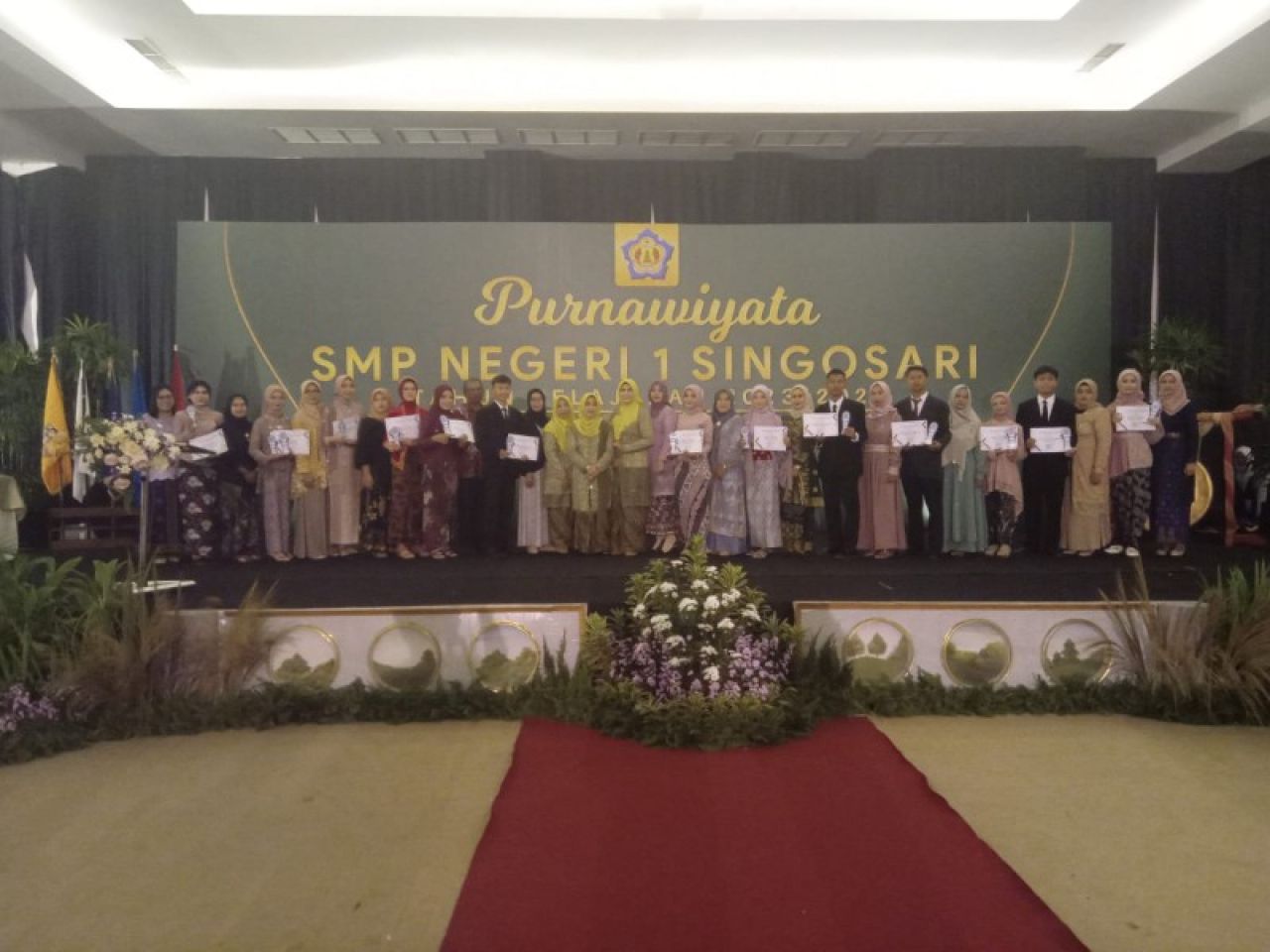 Purnawiyata SMPN 1 Singosari tahun pelajaran 2023-2024 di Gedung Cemara Ballrom Singosari. (ist)