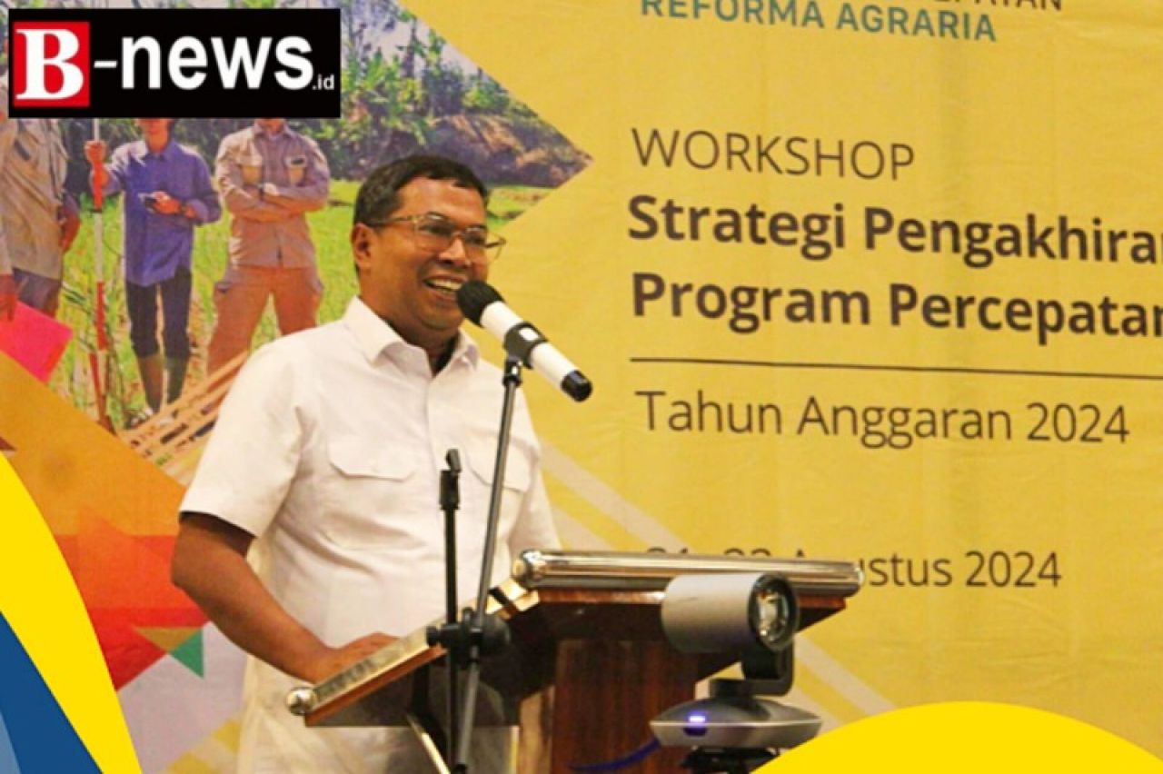 Direktur Jenderal Survei dan Pemetaan Pertanahan dan Ruang (Dirjen SPPR), Virgo Eresta Jaya, saat berikan sambutan pada Workshop di Hotel Novotel Bogor, Rabu (21/08/2024). (ist)