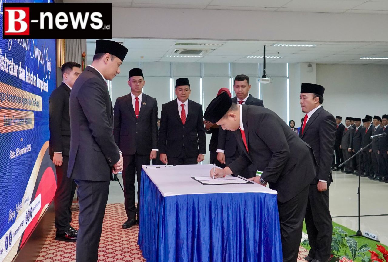 Sejumlah Pejabat Pimpinan Tinggi Madya dan Pratama Kementerian ATR/BPN melakukan sumpah jabatan pada Rabu (18/09/2024) pagi. (ist)