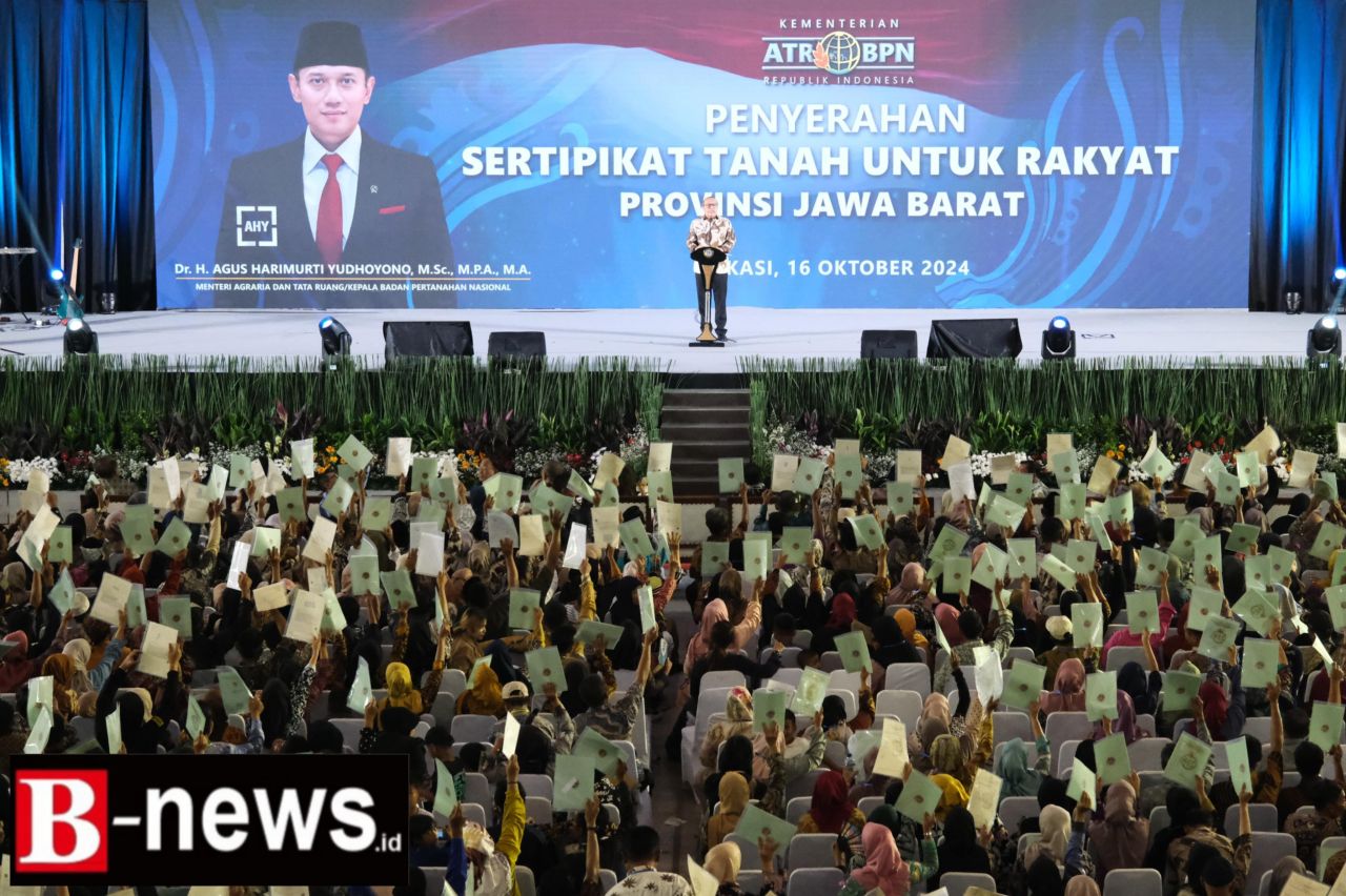 Sejumlah 3.256 Sertipikat yang berasal dari Program PTSL dan REDISTRIBUSI diterima oleh masyarakat Jawa Barat, Rabu (16/10/2024). (ist)