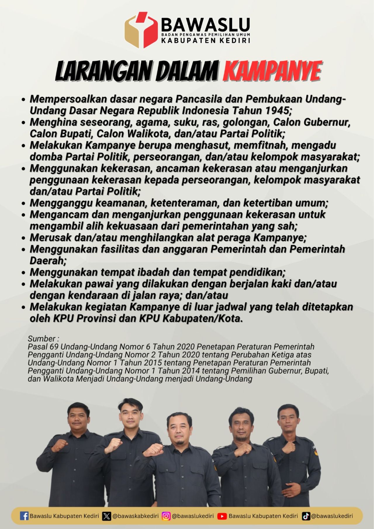 Inilah aturan dan larangan kampanye dari Bawaslu Kabupaten Kediri.