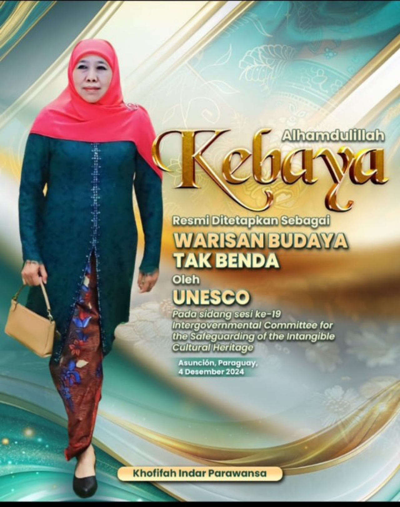 Khofifah Bersyukur Kebaya Ditetapkan Warisan Budaya Tak Benda oleh Unesco. (ist)