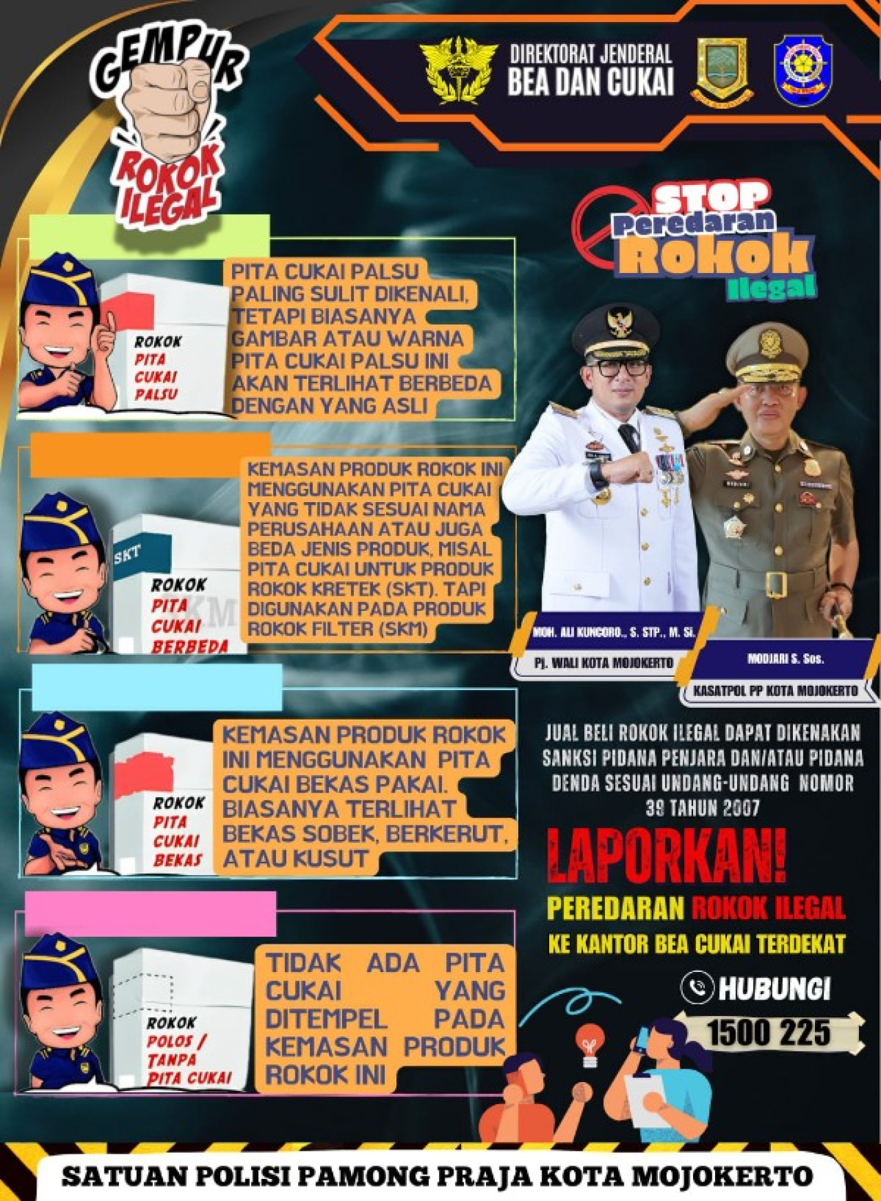 Pemkot Mojokerto Melalui Satpol PP Sosialisadiksn Ciri-ciri Rokok Cukai Palsu