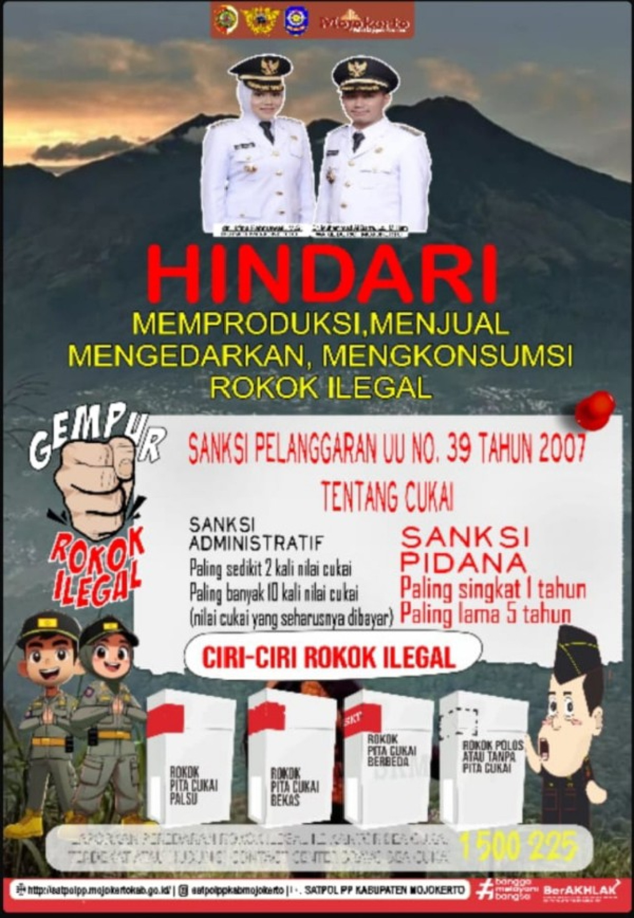 Satpol PP Kabupaten Mojokerto Sosialisasikan Ciri- ciri Rokok Ilegal 