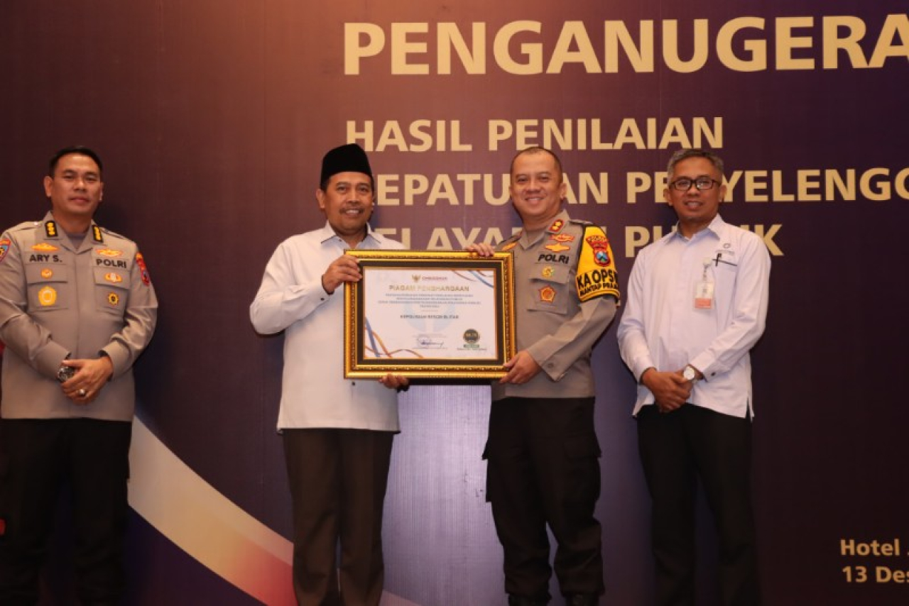 Polres Blitar raih penghargaan Inovadi pelayanan publik dari ombudsmend RI. (ist)