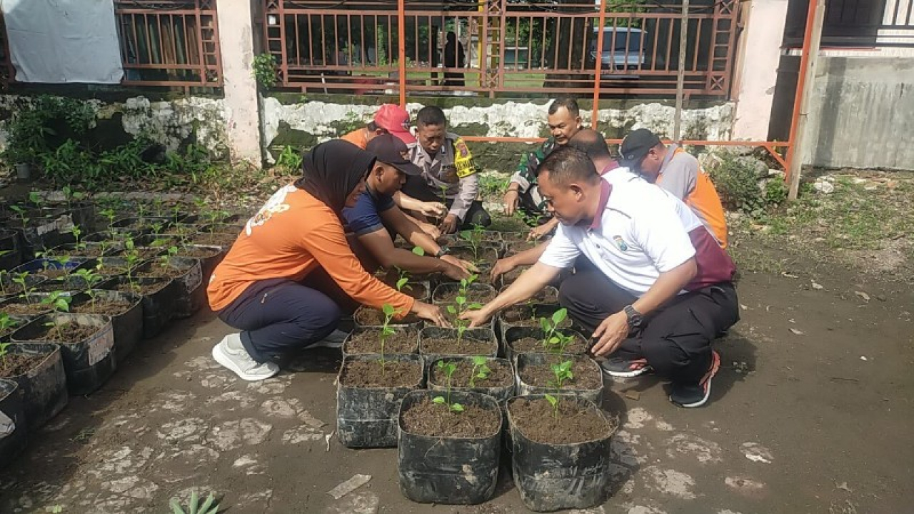 Polsek Jetis bersama babinsa koramil Jetis menanam tanaman pangan. (ist)