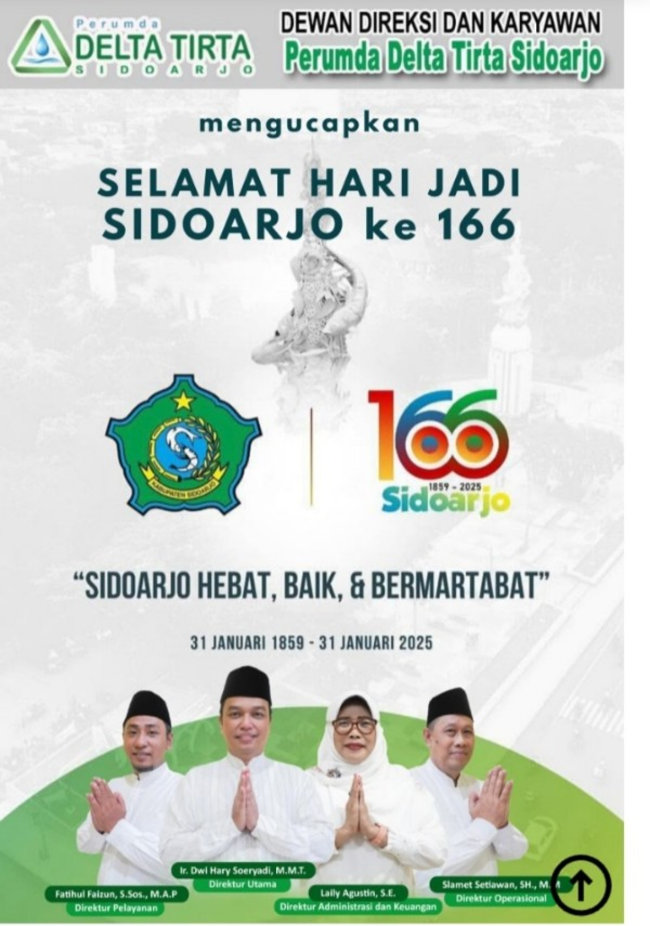 Direksi dan Karyawan Perumda Delta Tirta Sidoarjo Mengucapkan Selamat Hari Jadi ke 166 Kabupaten Sidoarjo 2025