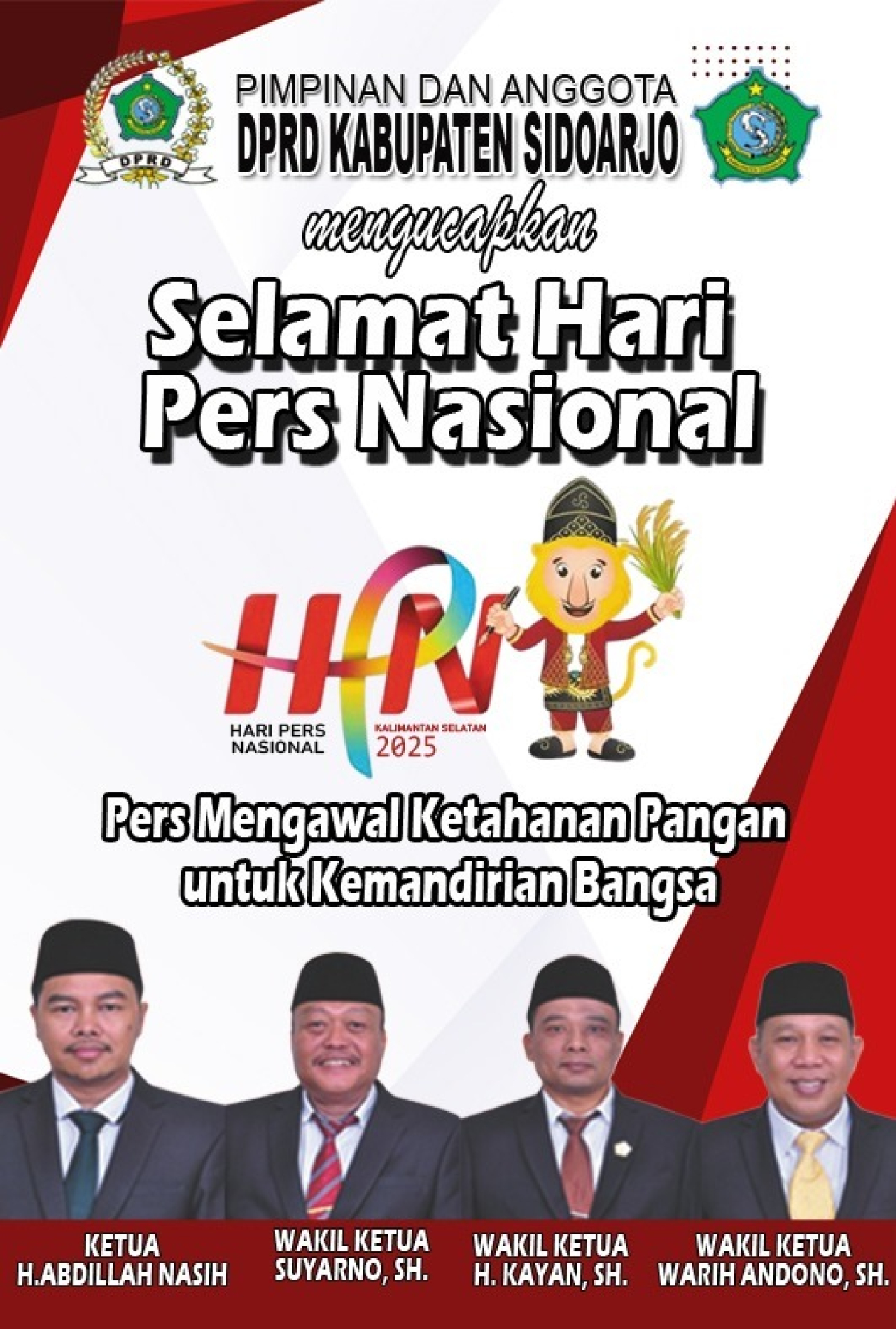Pimpinan dan Anggota DPRD Kabupaten Sidoarjo Mengucapkan Selamat Hari Pers Nasional 2025
