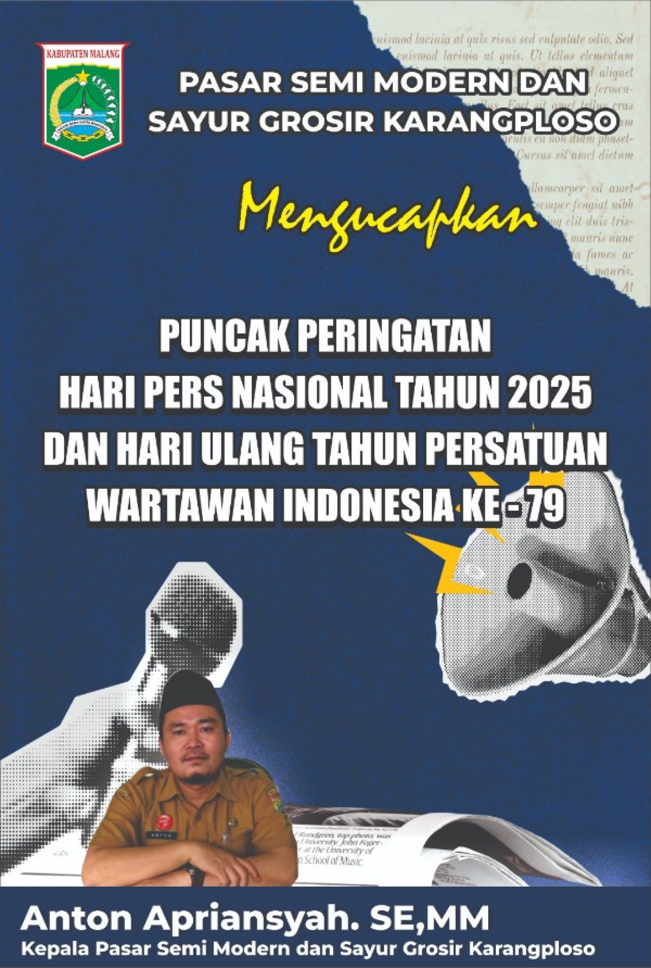 Pasar Semi Modern dan Sayur Grosir Karang Ploso Mengucapkan Puncak Peringatan HPN 2025 dan HUT ke 79 PWI