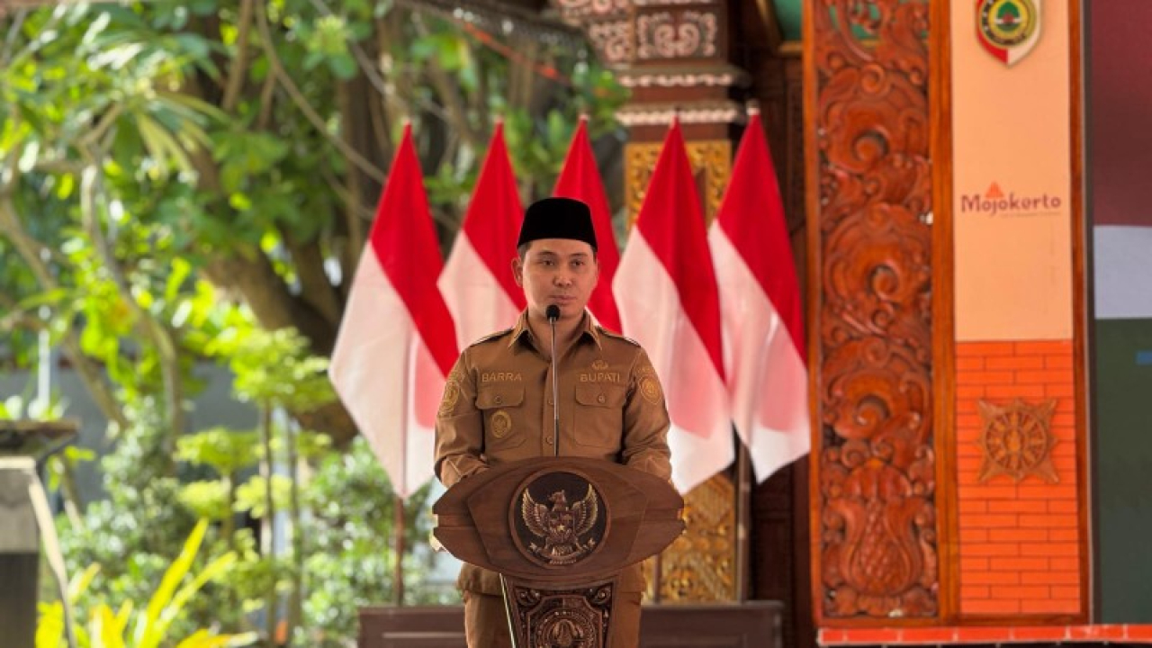 Bupati Mojokerto Muhammad Al Barra saat memberikan sambutan pada sosialisasi RPJMD 2025-2029. (ist)