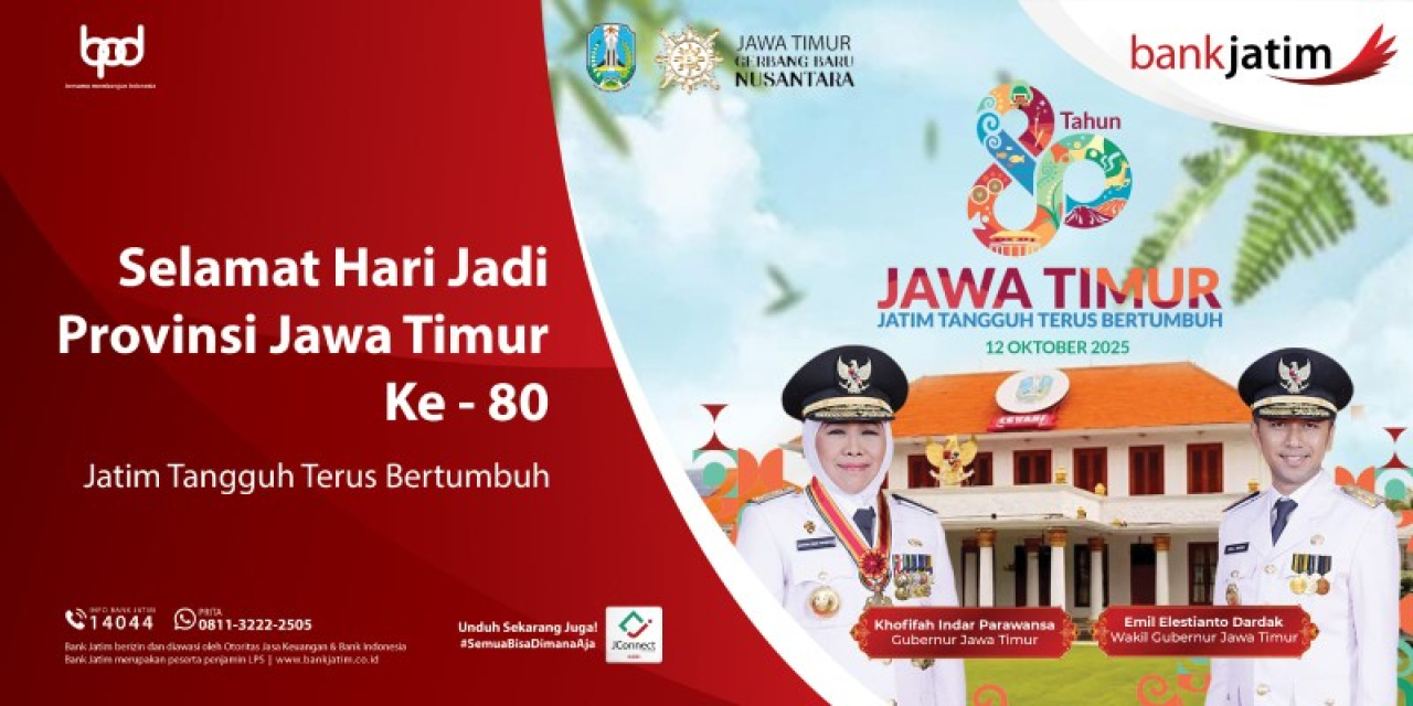 Komisaris, Direksi dan Karyawan Bank Jatim Mengucapkan Selamat HUT ke 80 Provinsi Jawa Timur, Jatim Tangguh Terus Bertumbuh