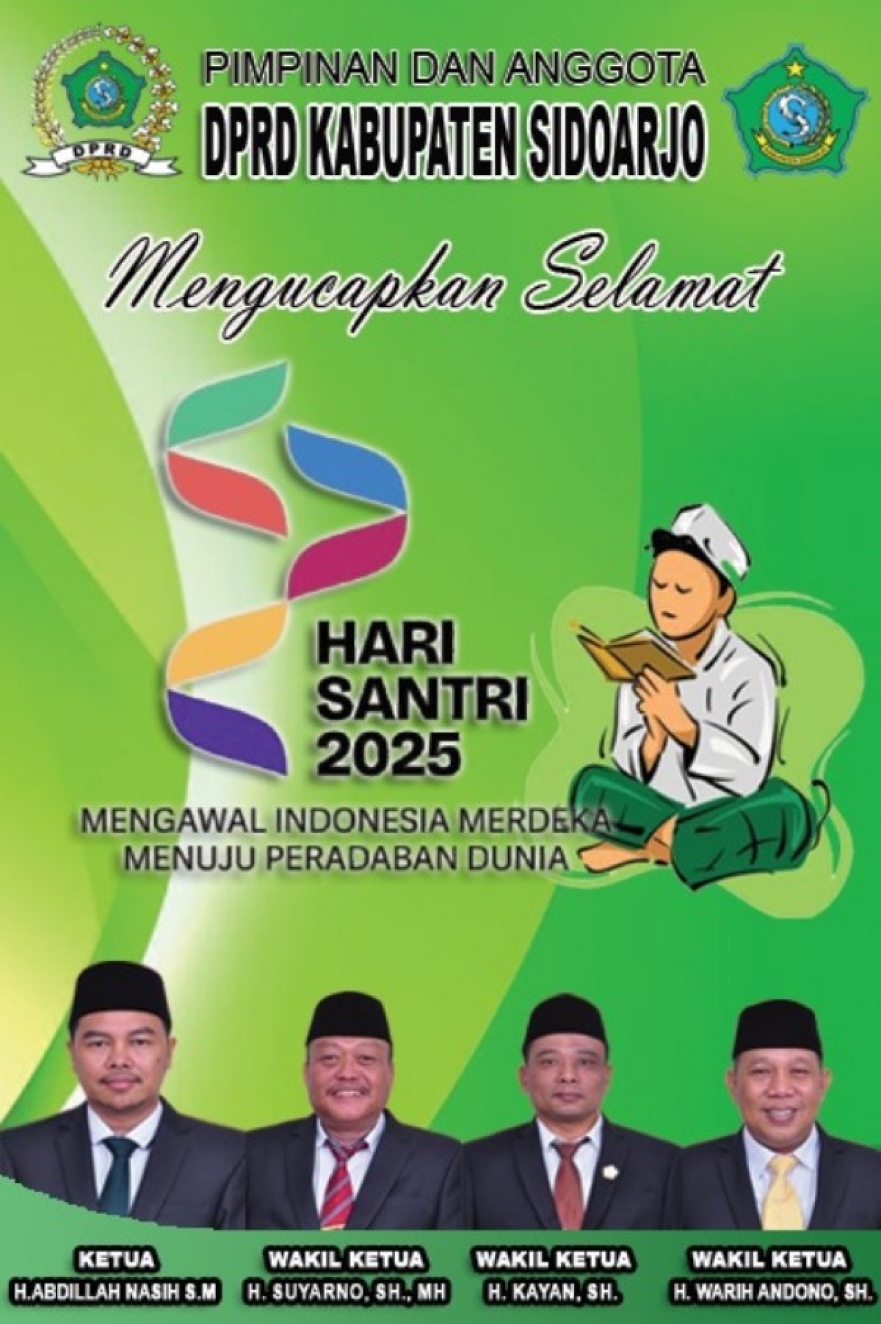 Pimpinan dan Anggota DPRD Sidoarjo Mengucapkan Selamat Hari Santri 2025. (Ist)