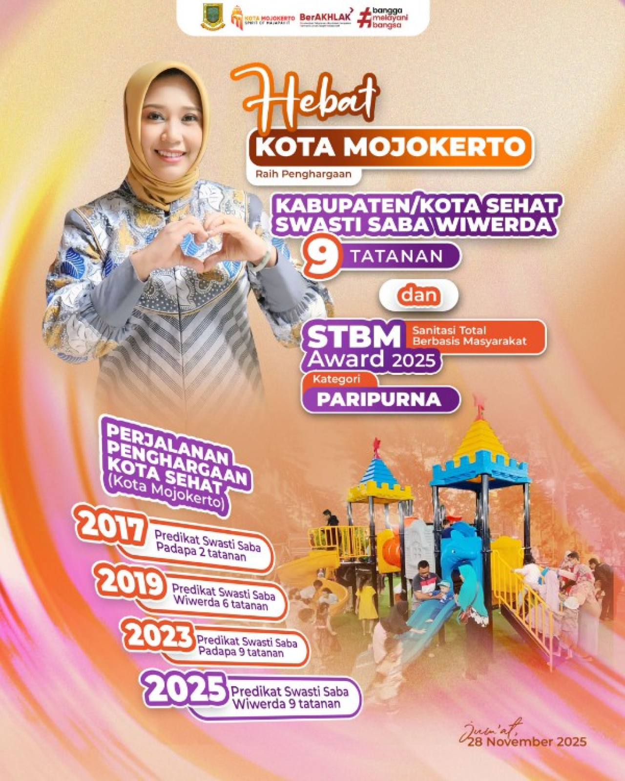 Hebat, Kota Mojokerto Raih Predikat Swasti Saba Wiwerda 9 Tatanan Kota Sehat dan STBM Paripurna