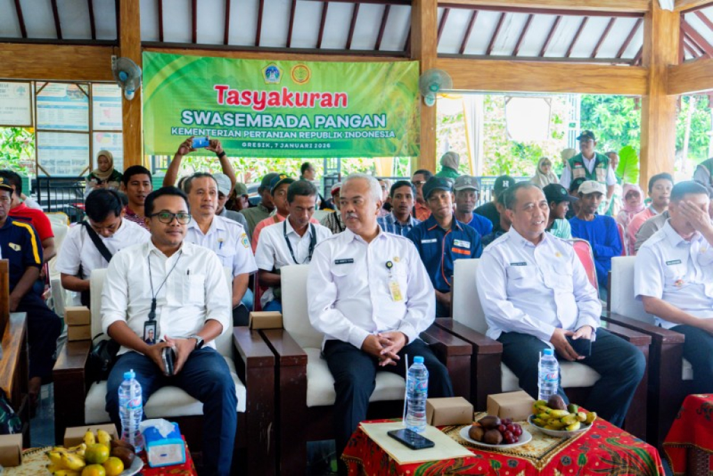 Sekda Gresik saat tasyakuran swasembada pangan. (ali)