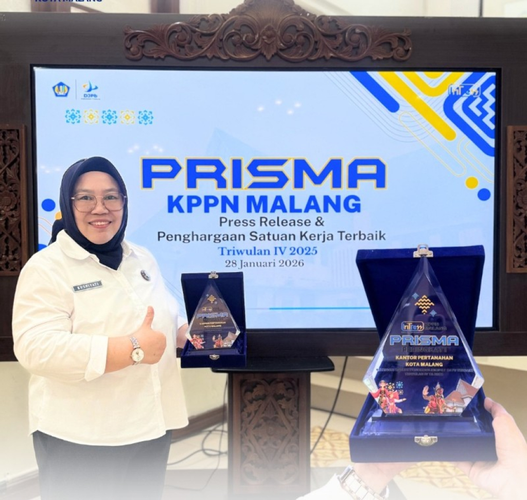 Penghargaan Satker Berkinerja Terbaik dari KPPN Malang diterima BPN Malang. Rabu (28/1/2026)  (ist)