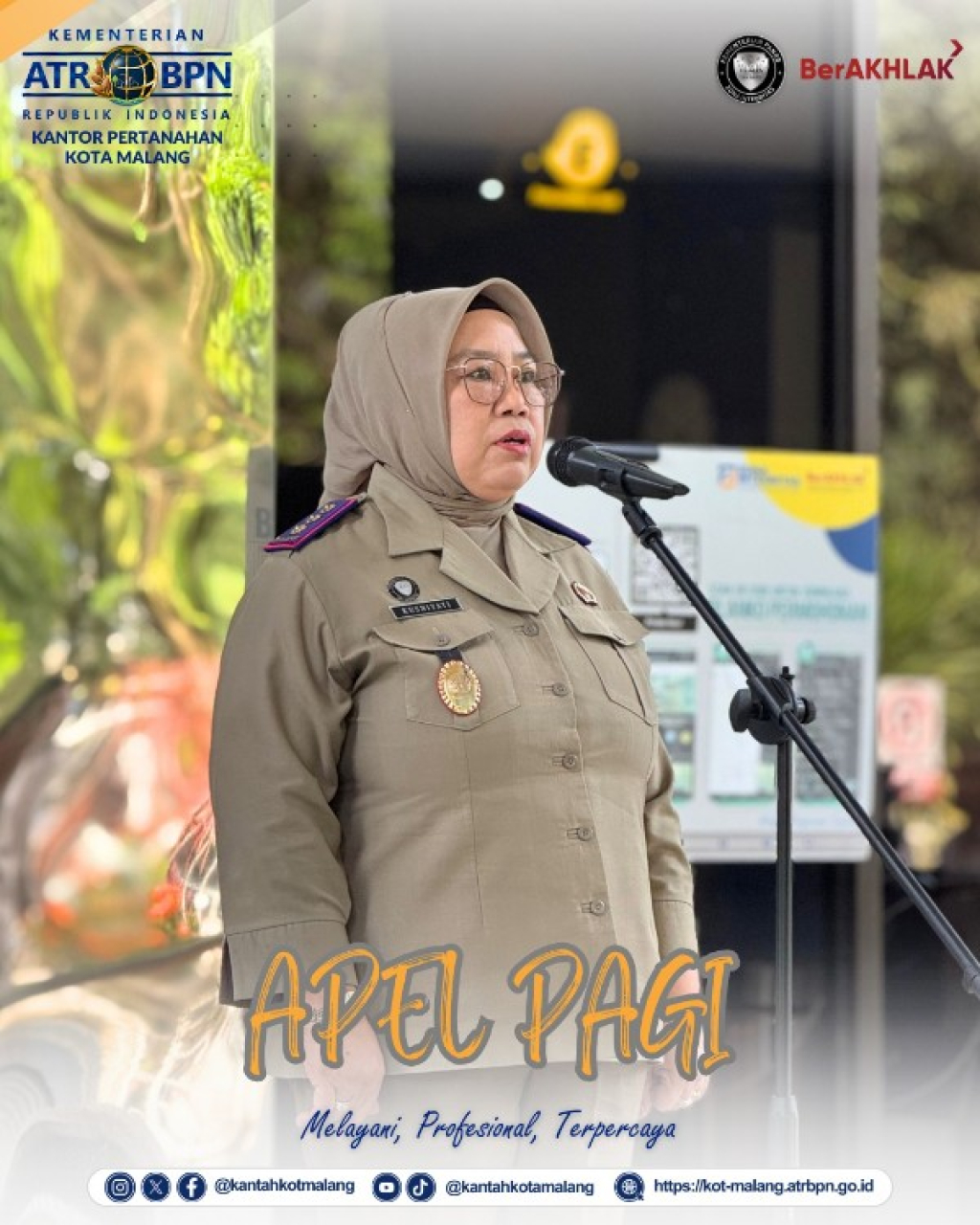 Kepala Kantor Pertanahan Kota Malang, Kusniyati saat pimpin Apel pagi, Selasa (6/1/2026). (Ist) 