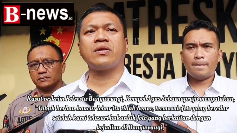  Kasat reskrim Polresta Banyuwangi, Kompol Agus Sobarnapraja, menampik Hoax yang kaitannya dengan pekerja yang tewas mengerikan, Selasa (9/5/2023). (irw) 