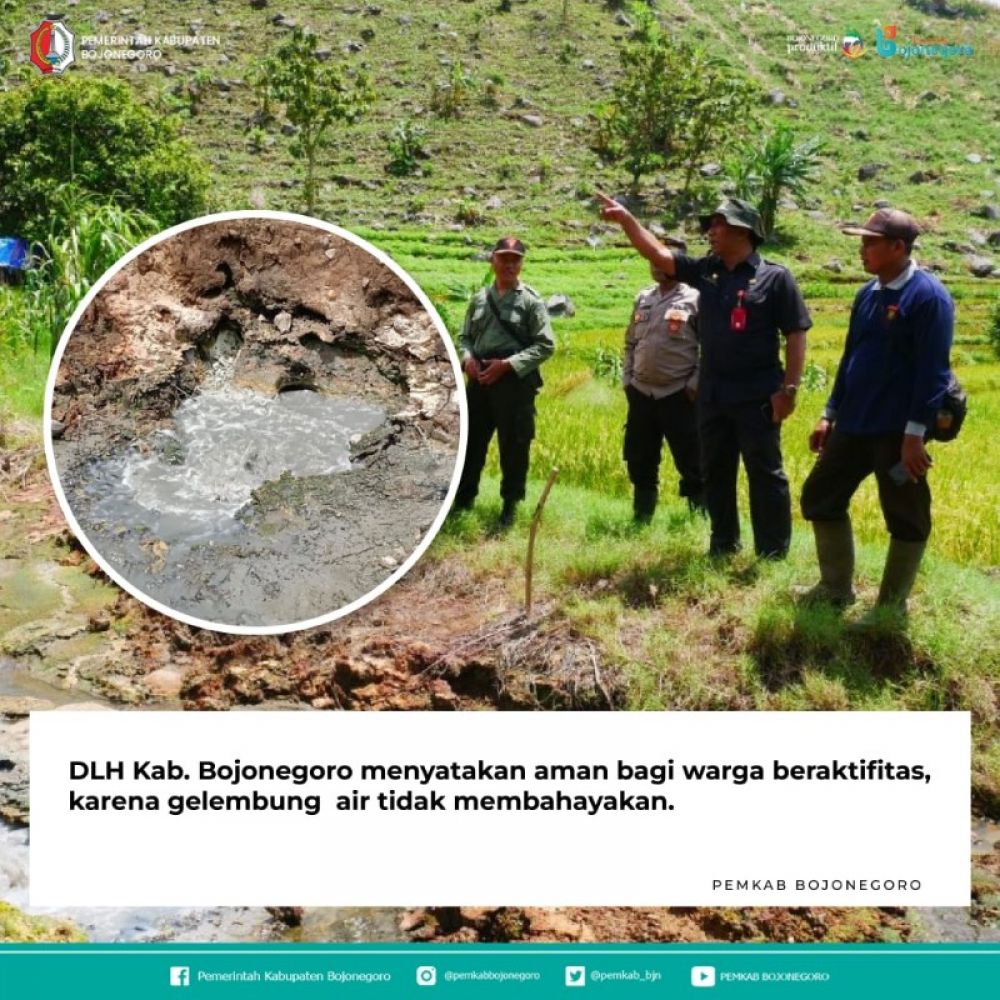 Air berbau belerang muncul di Desa Jari Kecamatan Gondang Bojonegoro tidak bahayakan warga. (Ist) 