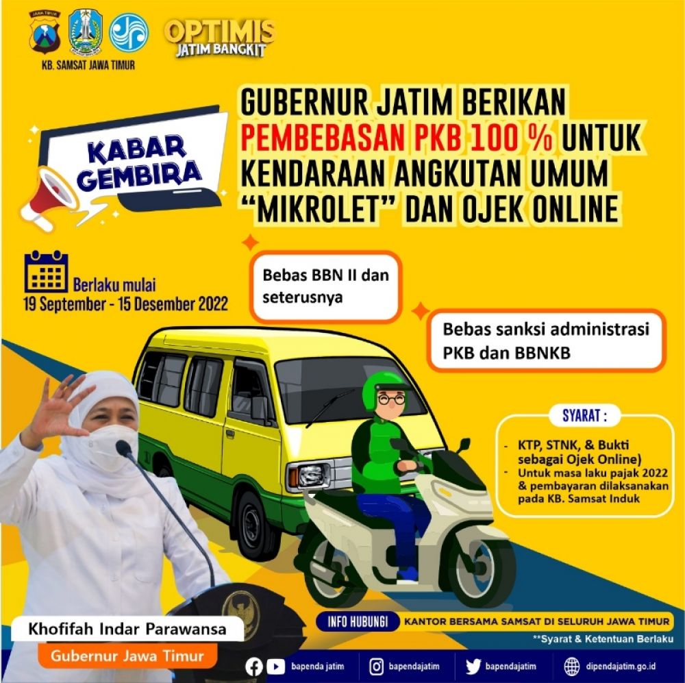 Pemprov Jatim bebaskan pajak kendaraan umum (mikrolet) dan ojek online (ojol) pasca penyesuaian harga bahan bakar minyak. (Ist) 