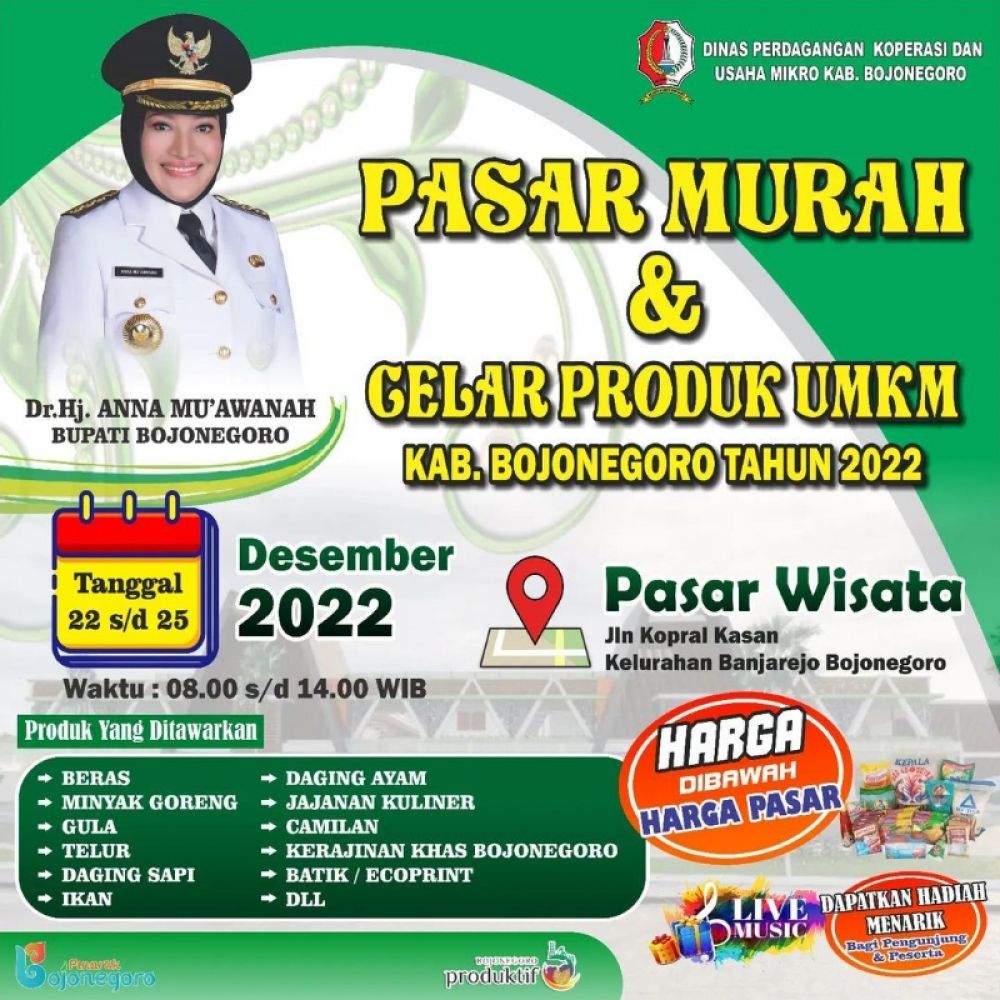 Pulihkan ekonomi, pemkab Bojonegoro gelar pasar murah produk UMKM. ( Ist) 