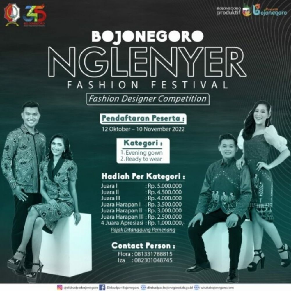 Bojonegoro Nglenyer Fashion Festival membuka pendaftaran peserta secara gratis. Kegiatan tersebut memperebutkan hadiah total Rp 53 Juta. (Ist) 