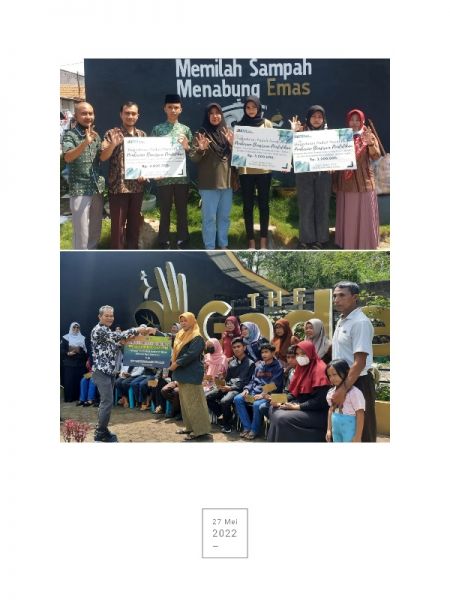 Penyerahan beasiswa kepada Anak-anak pengurus Bank Sampah binaannya. (Ist) 
