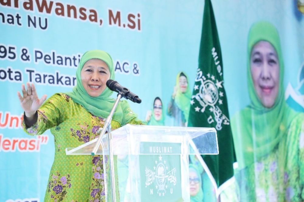 Ketua Muslimat NU Khofifah Indar Parawansa menyampaikan sambutan acara Muslimat NU Tarakan. (Ist) 