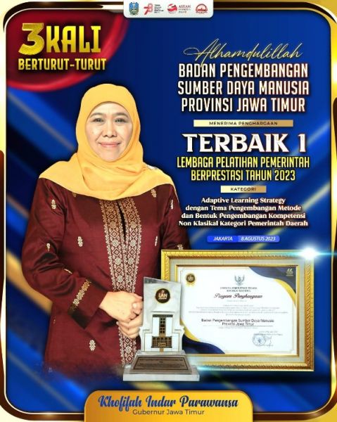 BPSDM Jatim raih penghargaan dari LAN RI tiga kali berturut-turut dan sebagai lembaga Diklat Terbaik Nasional. (Ist) 