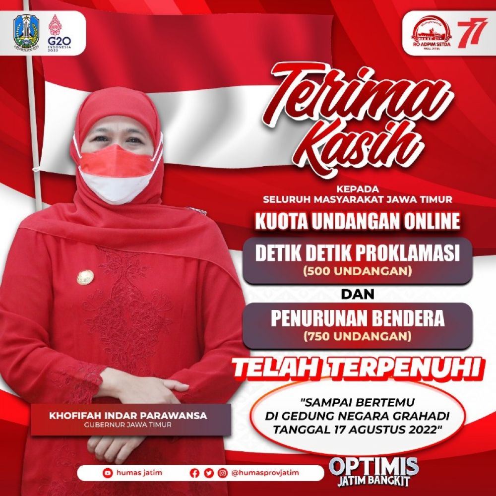 Undangan detik-detik Kemerdekaan RI ke 77 di Grahadi Surabaya ludes dalam hitungan jam. (Ist) 