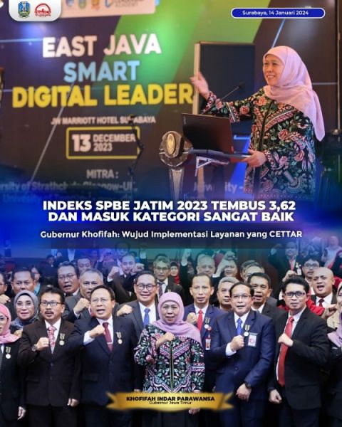 Indeks SPBE Jatim Tahun 2023 tembus angka 3,62 dan masuk kategori sangat baik. (Ist) 