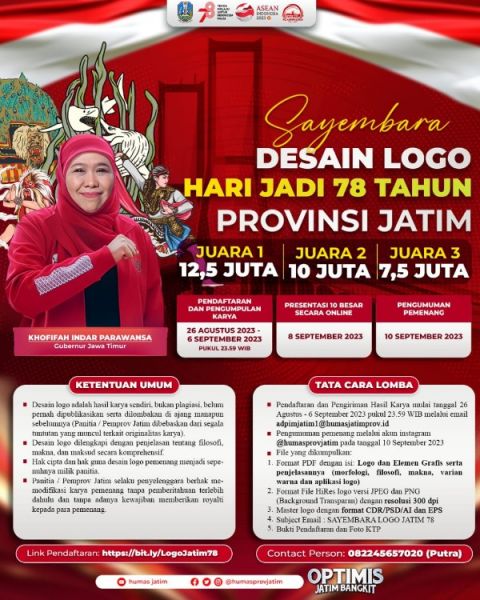 Pemprov Jatim Gelar Lomba Desain Logo Hari Jadi ke 78 Tahun 2023. (Ist) 