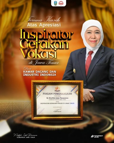 Gubernur Khofifah raih penghargaan inspirasi vokasi Jatim, komitmen cetak SDM terampil dan unggul untuk menurunkan pengangguran. (Ist) 