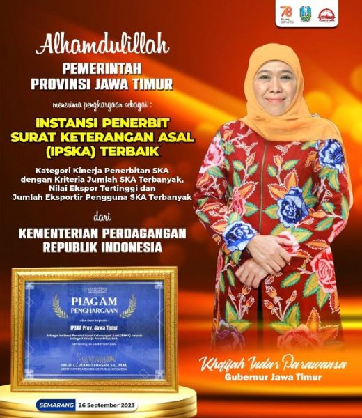 Gubernur Khofifah raih penghargaan IPSKA terbaik dari Kemendagri RI. (Ist) 